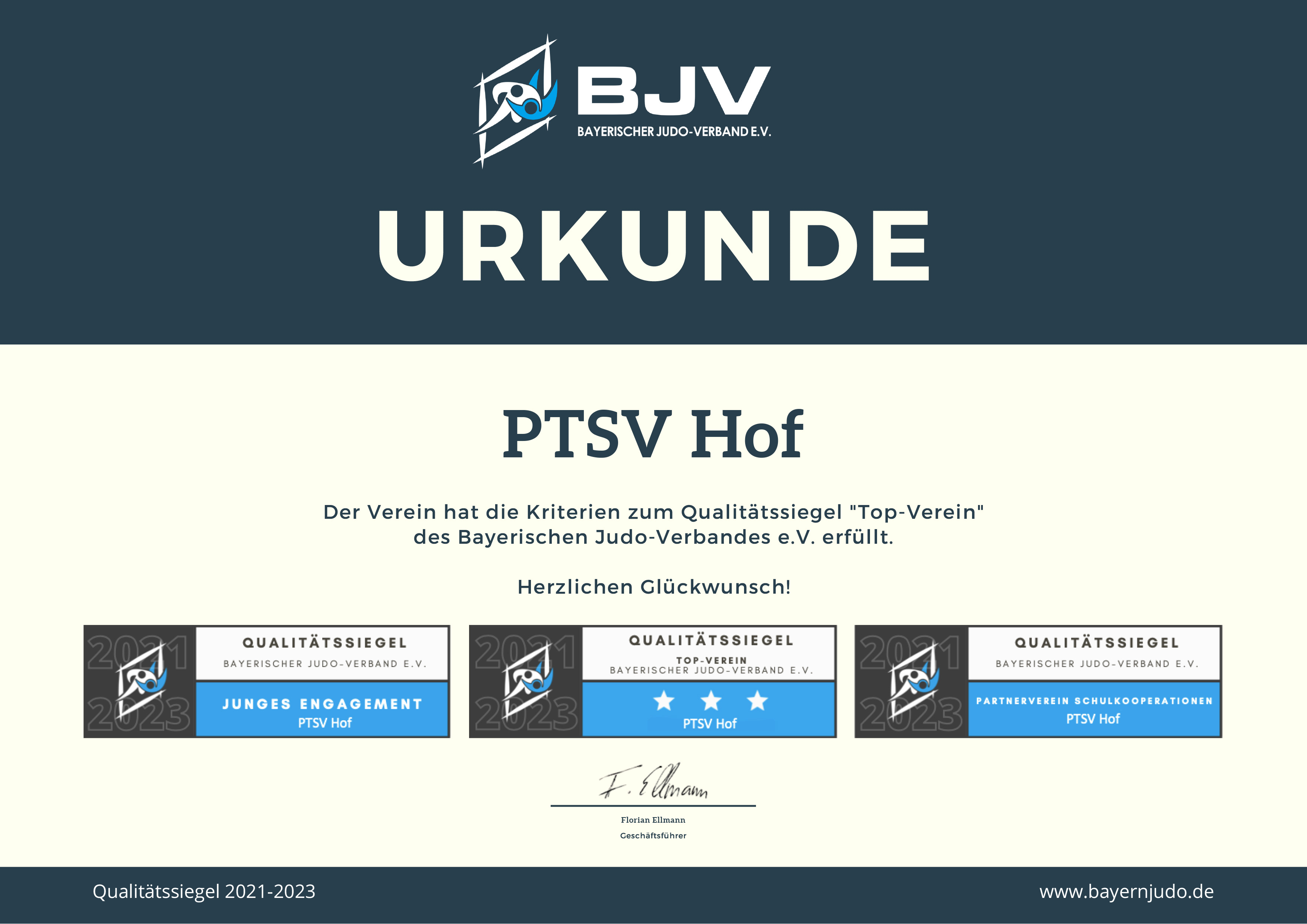 Urkunde Qualitätssiegel PTSVHof